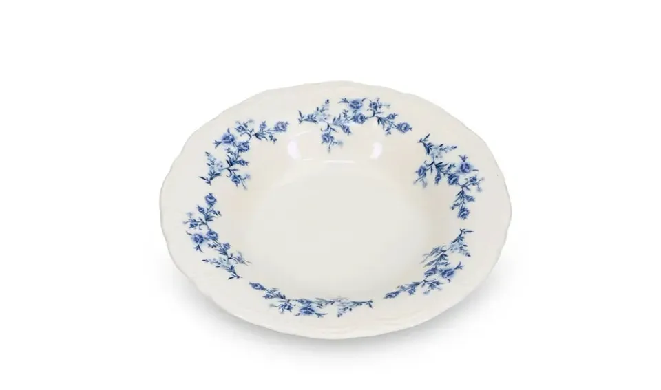BonBistro Retro diep bord blue flower 23,5 cm 6 stuks