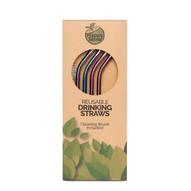 Happy Straw RVS rietjes gebogen regenboog 4 stuks
