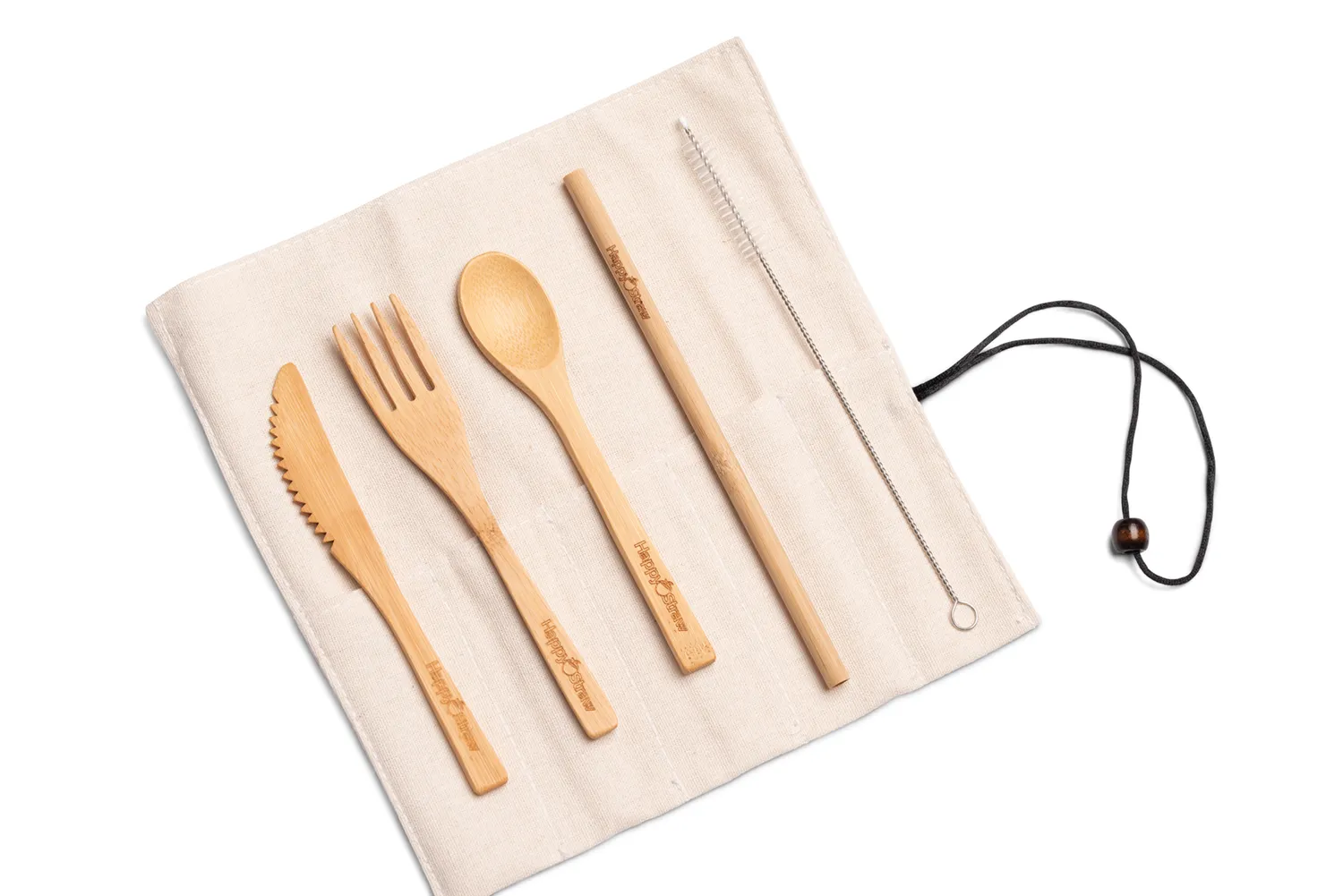 Happy Straw bamboe bestekset met etui herbruikbaar
