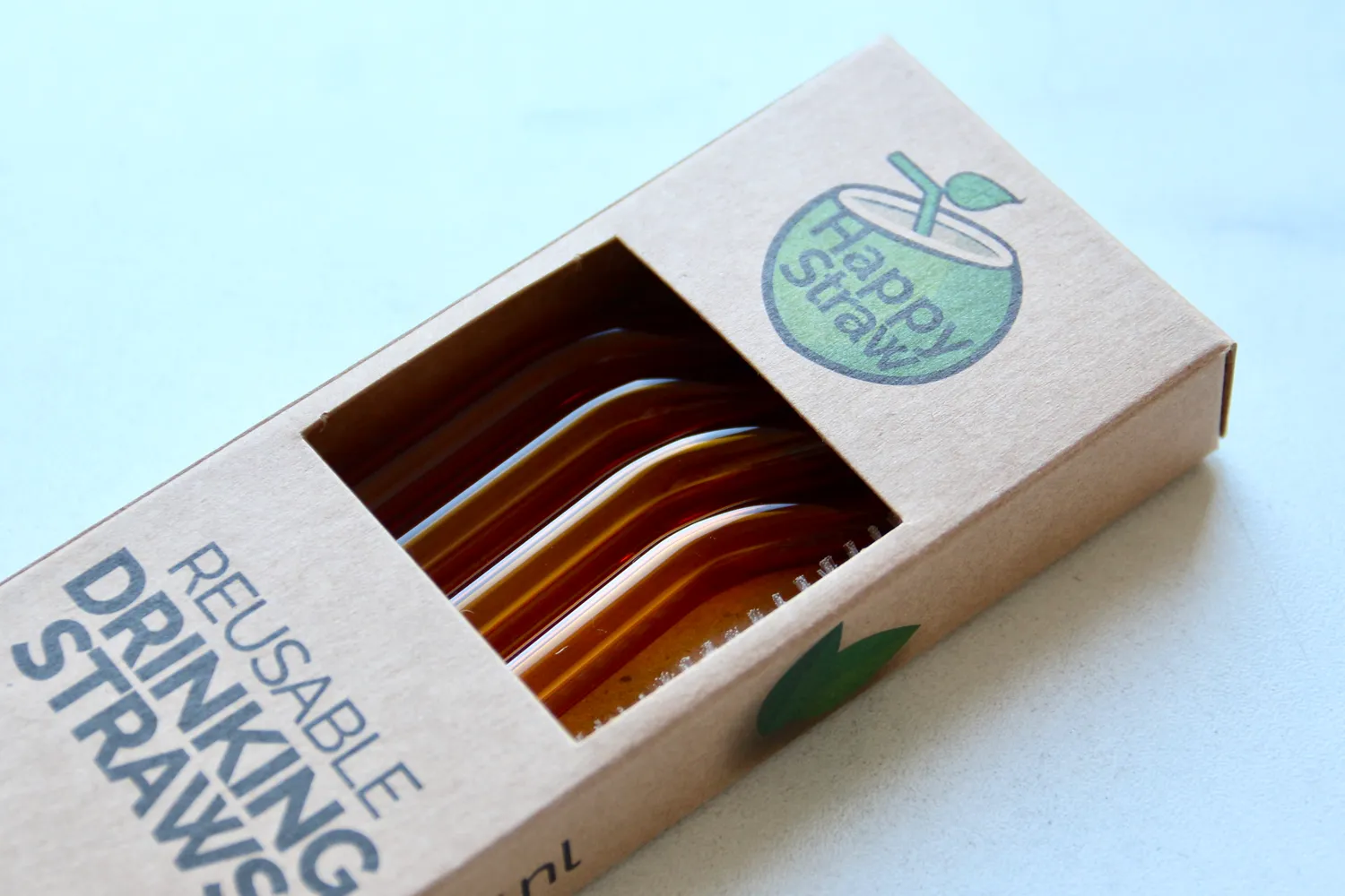 Happy Straw Amber Glazen Rietjes 4-pack Borosilicaat