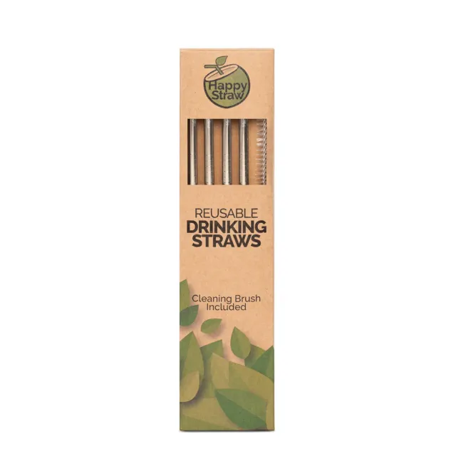 Happy Straw Regular rvs rietjes recht zilver 4 stuks