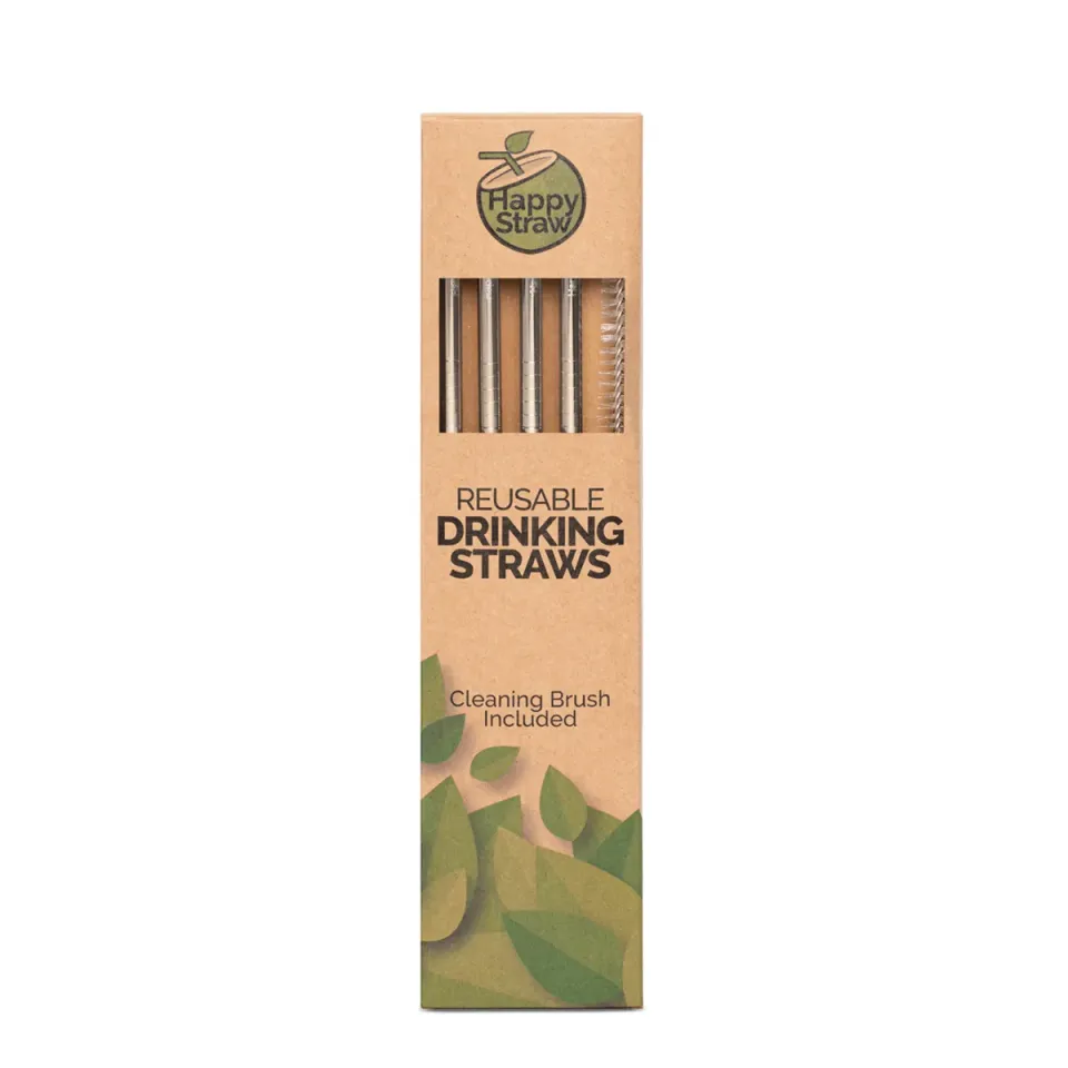 Happy Straw Regular rvs rietjes recht zilver 4 stuks