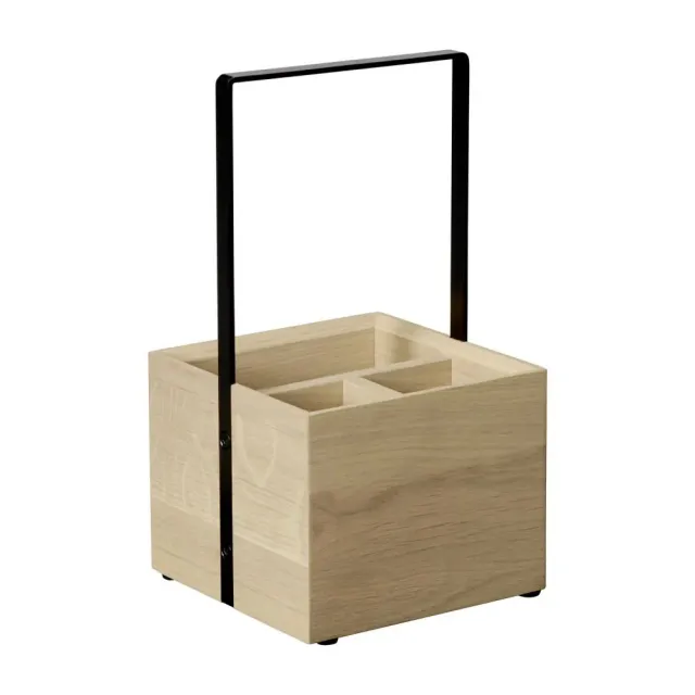 APS Valo tafel caddy 15x15 cm zwart met hout bestekhouder