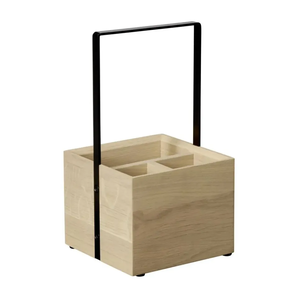 APS Valo tafel caddy 15x15 cm zwart met hout bestekhouder