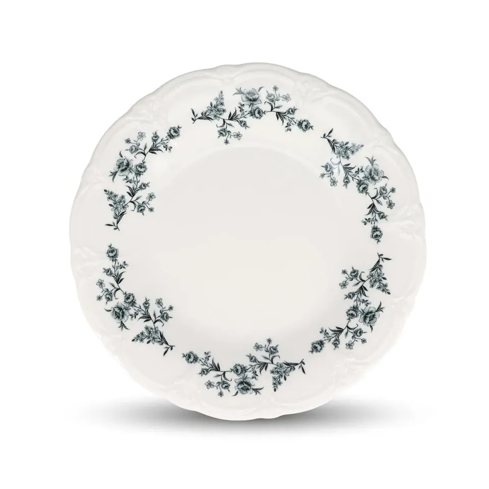 BonBistro Retro plat bord 32 cm black flower 2 stuks