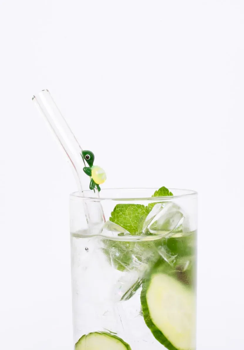 Happy Straw Green Turtle Glazen Rietjes 3-pack + Borstel
