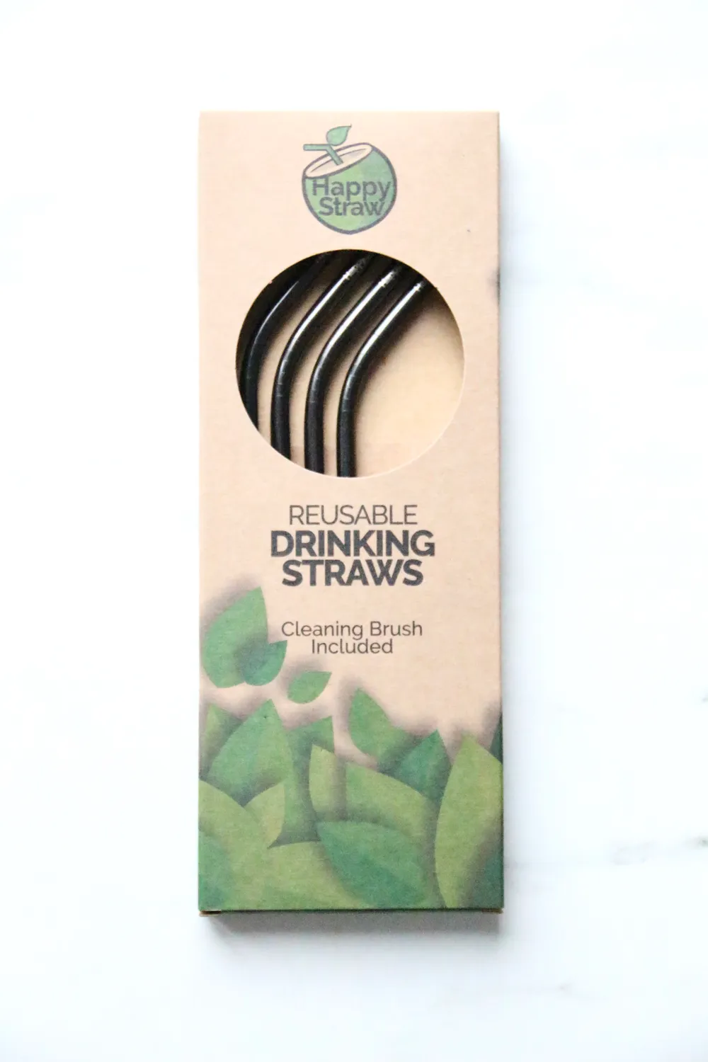 Happy Straw Zwarte RVS Rietjes Gebogen 4-pack 6 mm