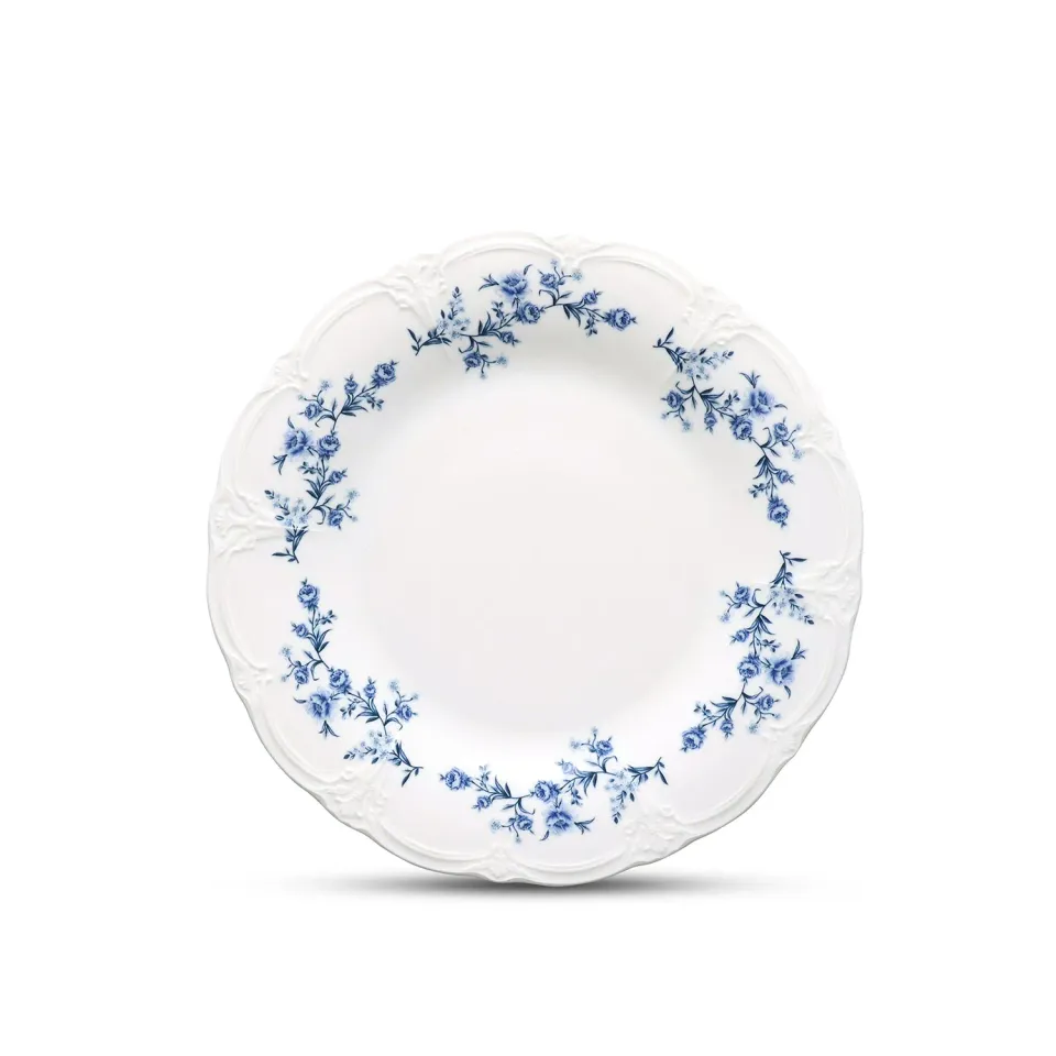 BonBistro Retro plat bord 32 cm blue flower 2 stuks