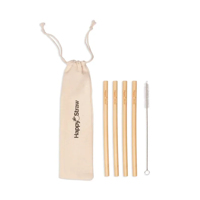 Happy Straw bamboe rietjes 4 stuks 20 cm natuurlijk
