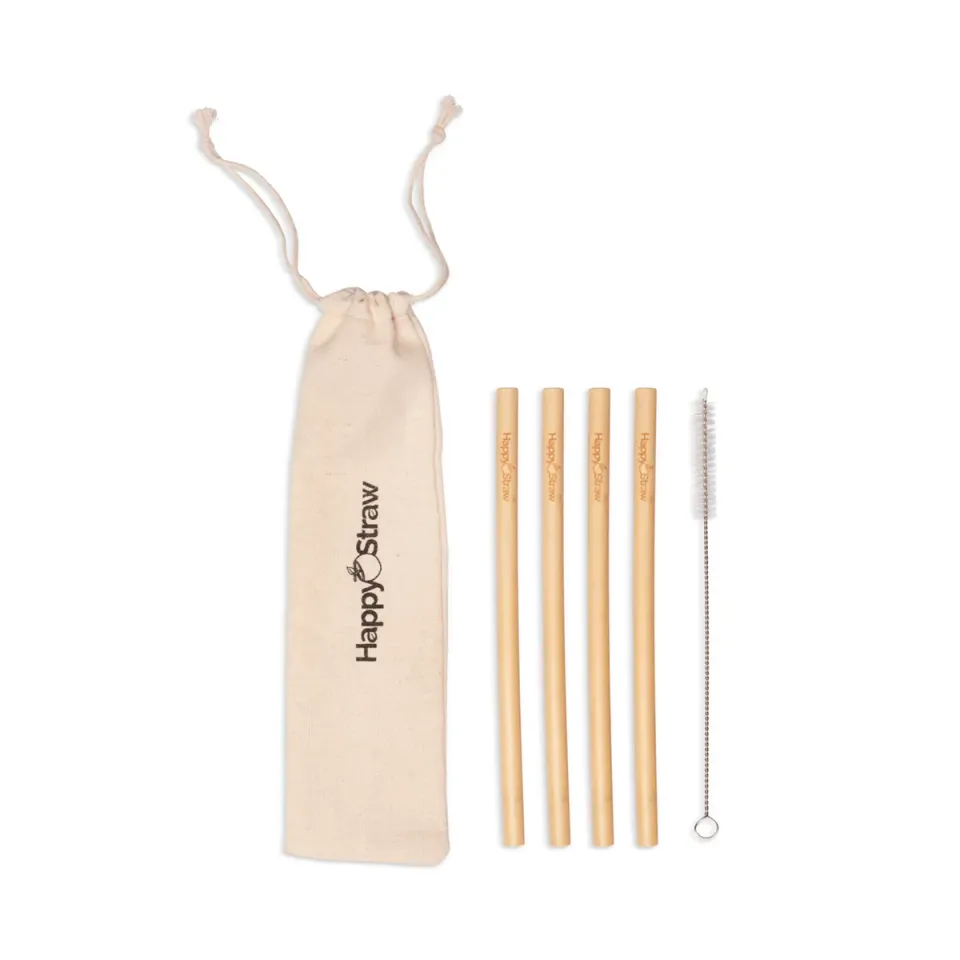 Happy Straw bamboe rietjes 4 stuks 20 cm natuurlijk
