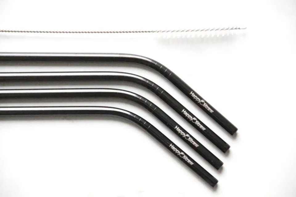 Happy Straw Zwarte RVS Rietjes Gebogen 4-pack 6 mm