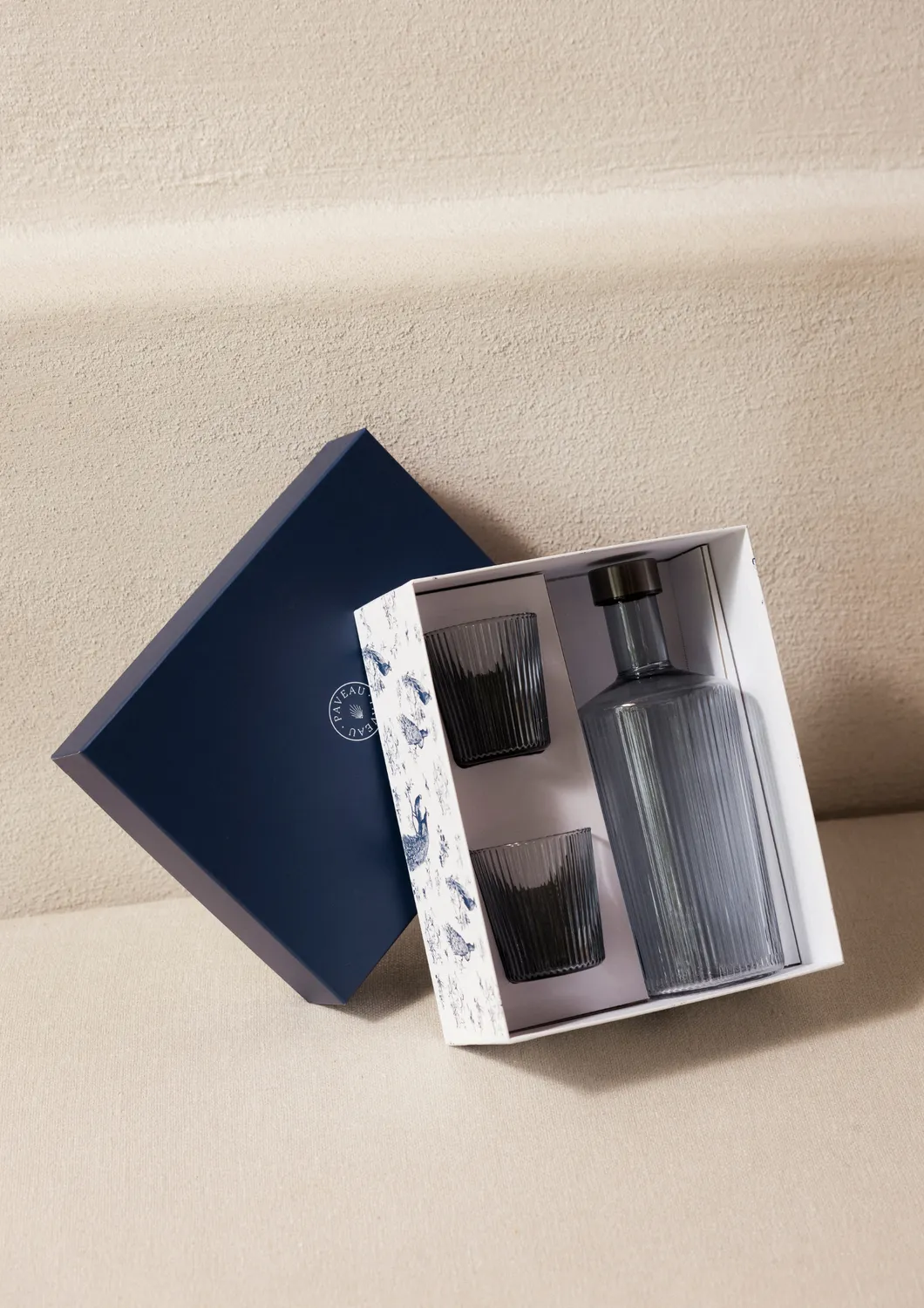 Paveau Ribbed Elegance geschenkset Twilight fles+2 glazen