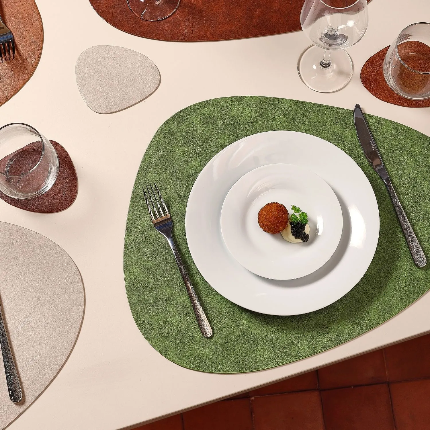 Bonbistro Layer placemat 45x37 cm groen 12 stuks lederlook