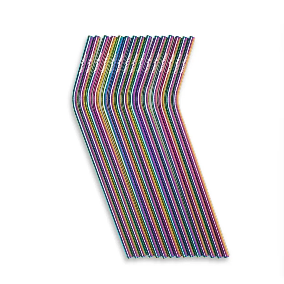 Happy Straw Rainbow rvs rietjes gebogen 50 stuks