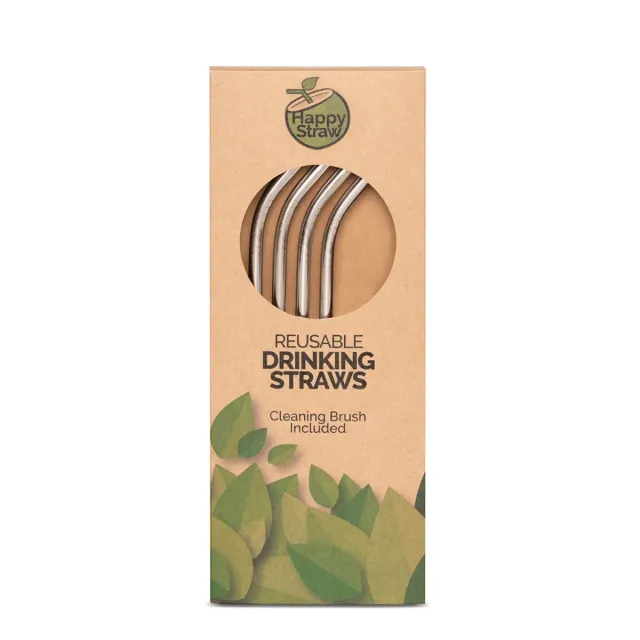 Happy Straw Regular rvs rietjes gebogen zilver 4 stuks