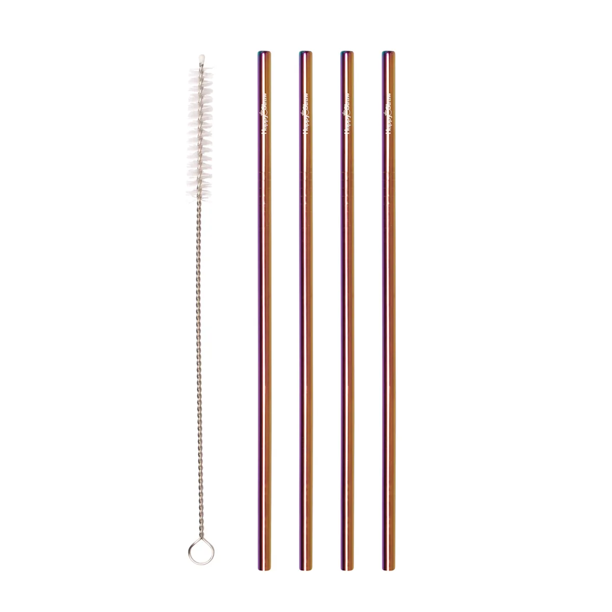 Happy Straw rvs rechte rietjes regenboog 4 stuks 6 mm