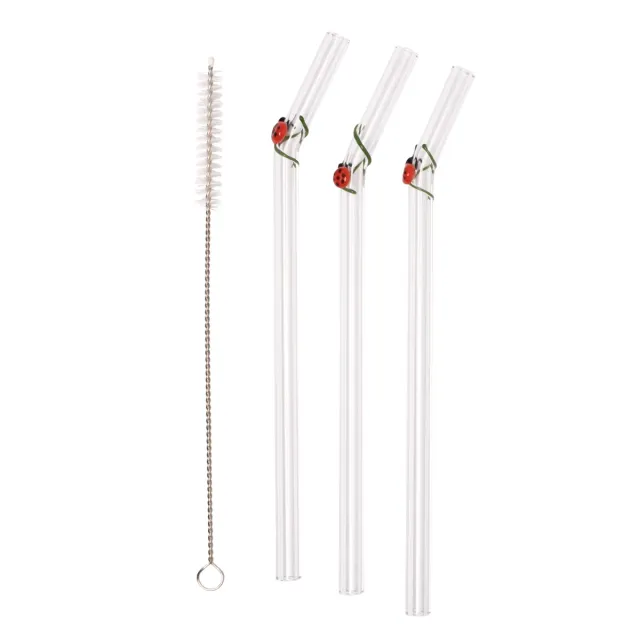 Happy Straw 3D Glass Straws glazen rietjes lieveheersbeestje 3 stuks