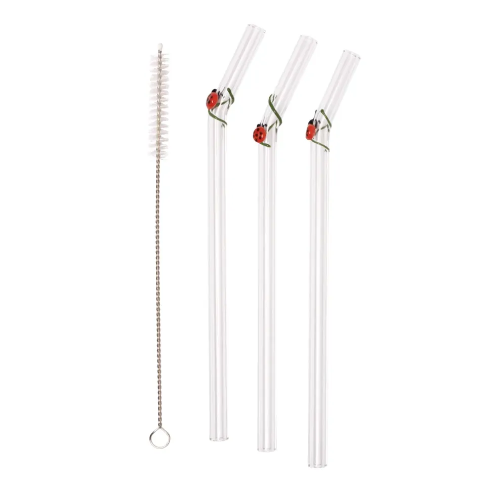 Happy Straw 3D Glass Straws glazen rietjes lieveheersbeestje 3 stuks