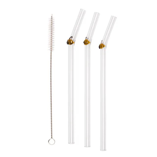Happy Straw 3D Glas Rietjes Bijen 3-pack Borosilicaat