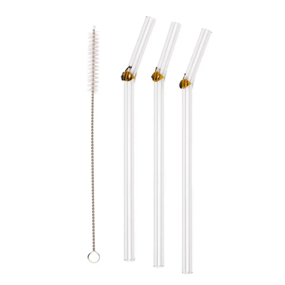 Happy Straw 3D Glas Rietjes Bijen 3-pack Borosilicaat
