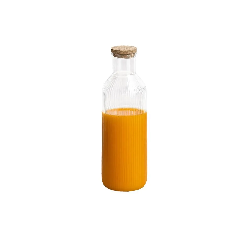 APS LINES karaf glas 1 liter met kurk lijnenmotief 1 stuk