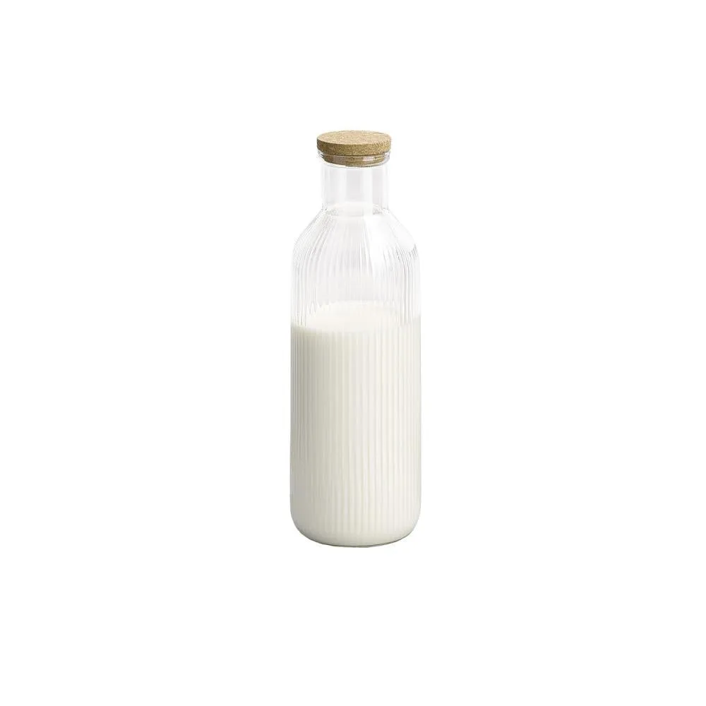 APS LINES karaf glas 1 liter met kurk lijnenmotief 1 stuk