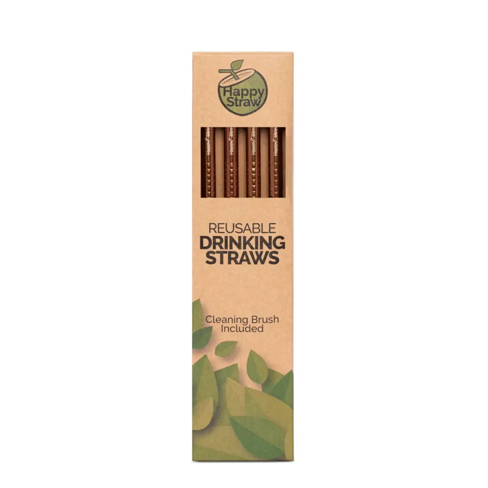 Happy Straw rvs smoothie rietjes roségoud 4 stuks 8 mm