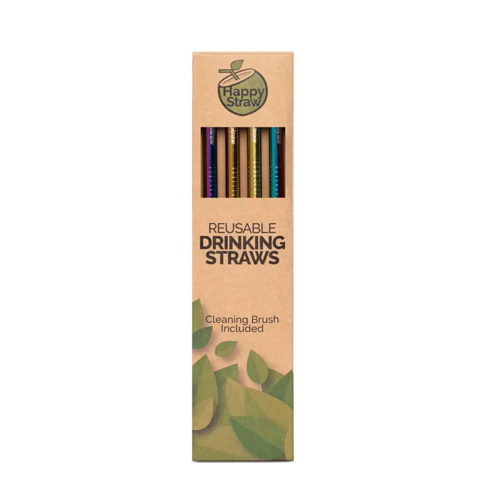 Happy Straw Smoothie Rietjes Recht Rainbow 4-pack 8 mm
