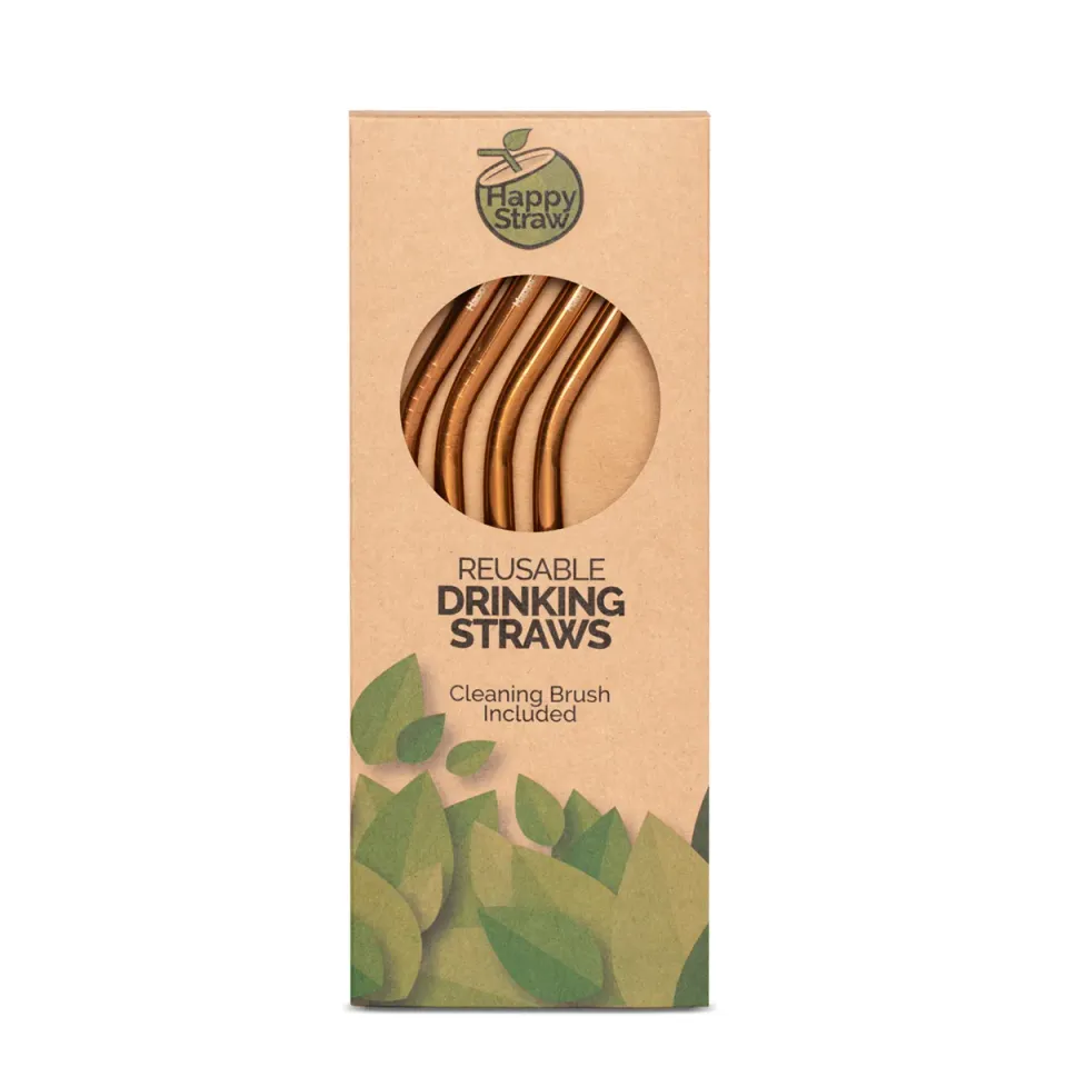 Happy Straw Smoothie rvs rietjes gebogen roségoud 4x
