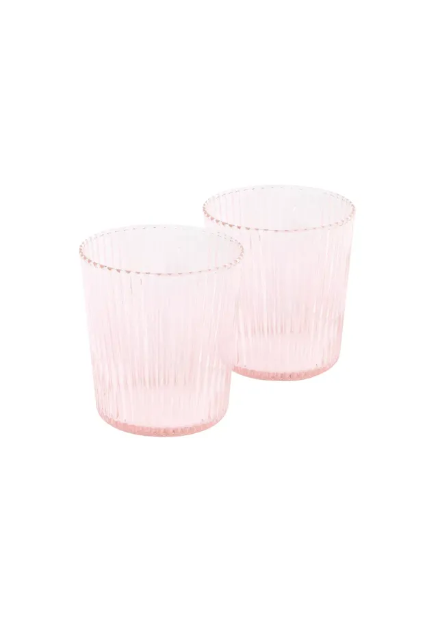 Paveau Ribbed Elegance waterglazen roze set 2 geribbeld
