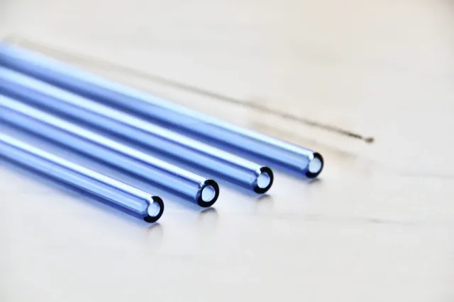 Happy Straw glazen rietjes blauw christmas edition 4 stuks