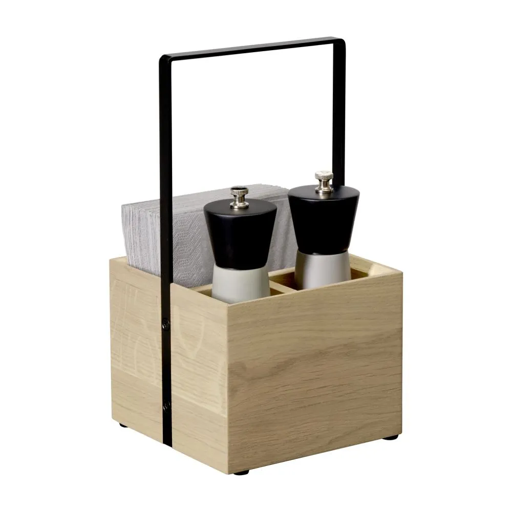 APS Valo tafel caddy 15x15 cm zwart met hout bestekhouder