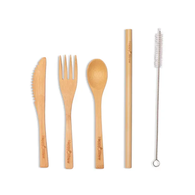 Happy Straw bamboe bestekset met etui herbruikbaar