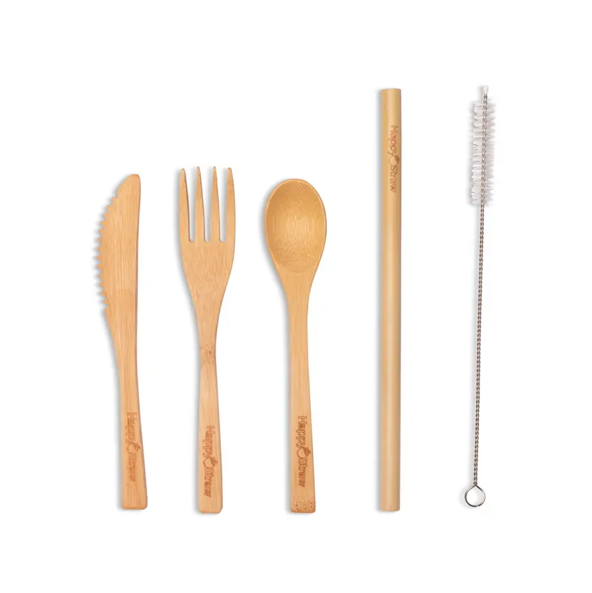 Happy Straw bamboe bestekset met etui herbruikbaar