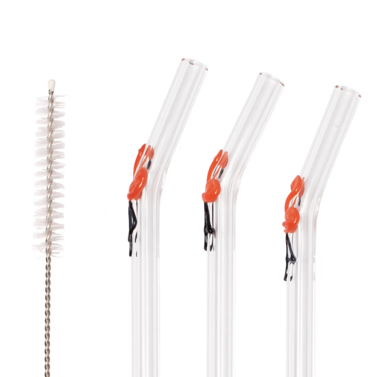 Happy Straw 3D Glass Flamingo rietjes glas 3 stuks