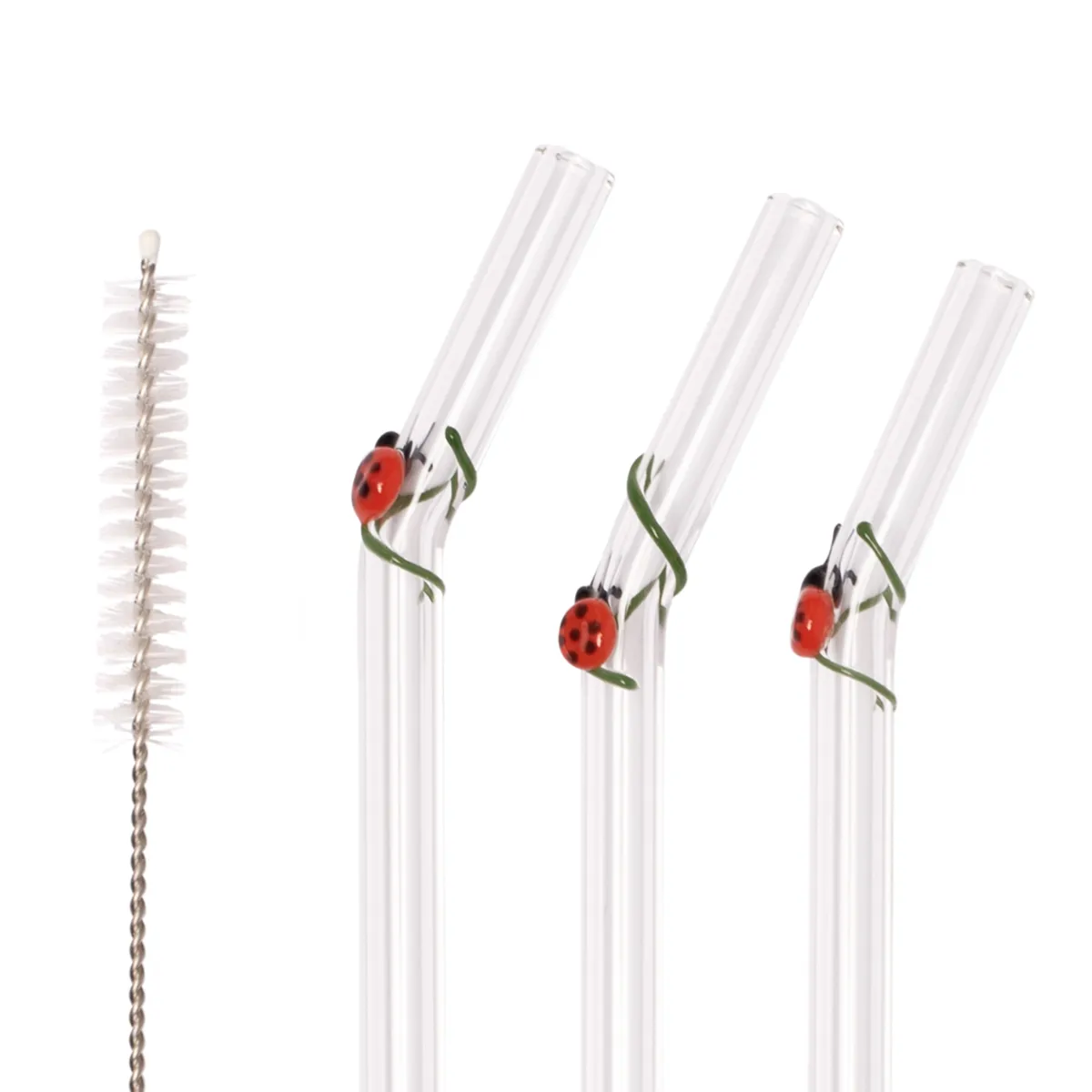 Happy Straw 3D Glass Straws glazen rietjes lieveheersbeestje 3 stuks