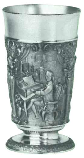 Artina Mozart bokaal tin muziekrelief