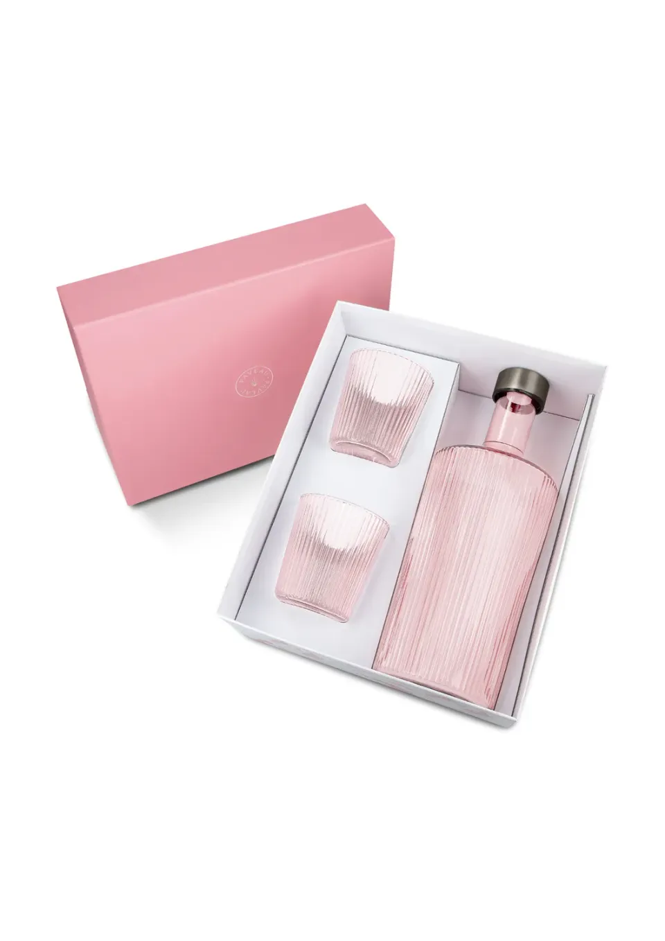 Paveau Ribbed Geschenkset Pink waterfles met 2 glazen