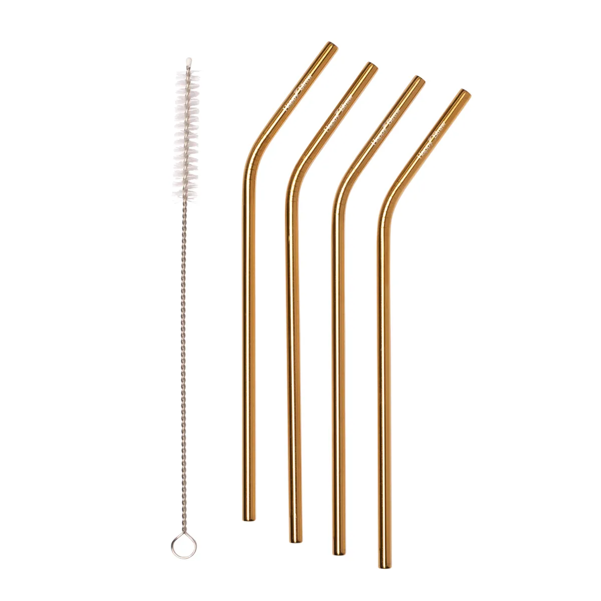 Happy Straw RVS rietjes gebogen goud 4 stuks 15 cm