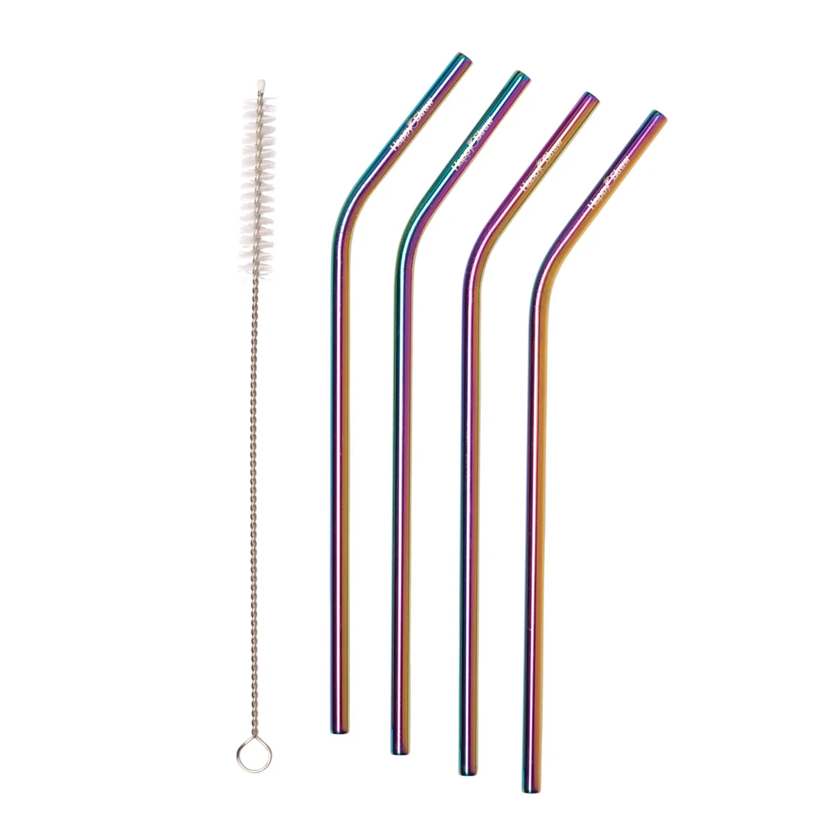 Happy Straw RVS rietjes gebogen regenboog 4 stuks